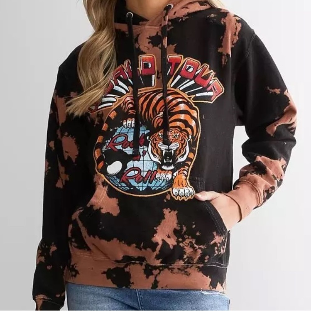 AMERICAN HIGHWAY Rock n Roll tiger Hoodie Large bleached wash grunge 90s metal​